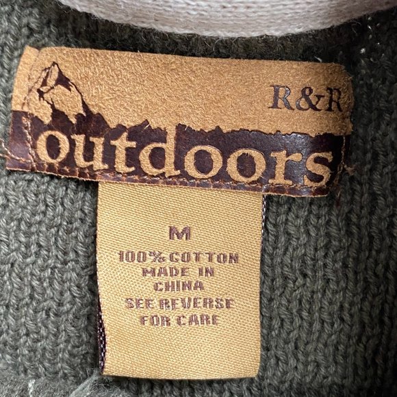 R&R Outdoors Henley Thermal Knit Sweater Olive Green Gorpcore Outdoor Rugged-M - Picture 8 of 10